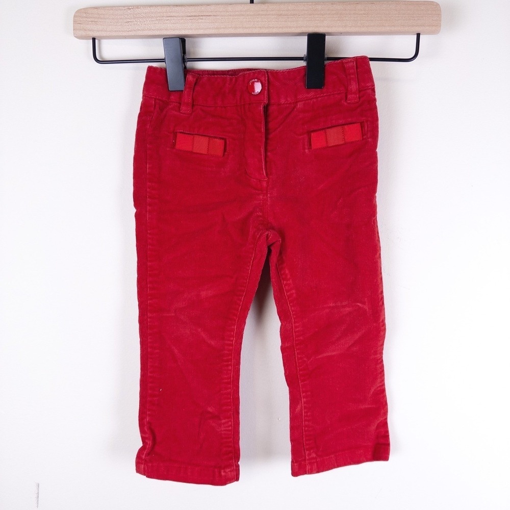 Jacadi Paris Corduroy Pants Red Bow Detail Adjustable Waist Baby 18 Months